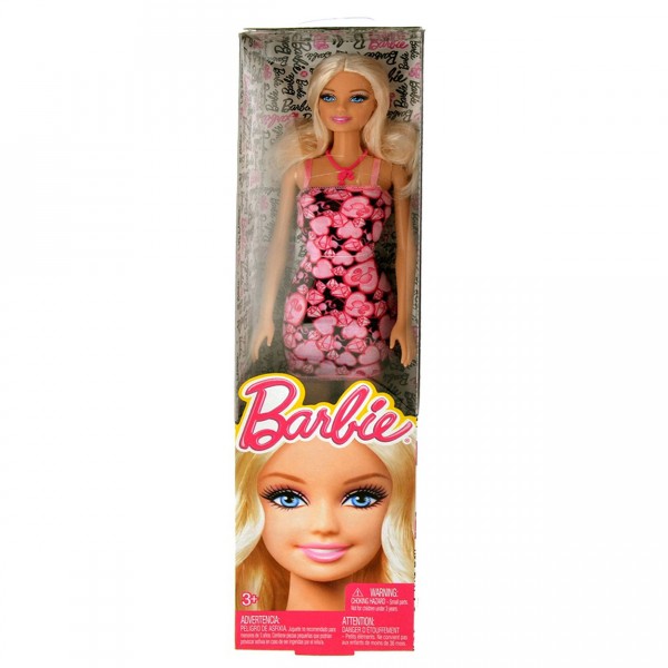 Barbie chic : Robe noire avec motifs roses coeurs et diamants - Mattel-T7439-BCN31