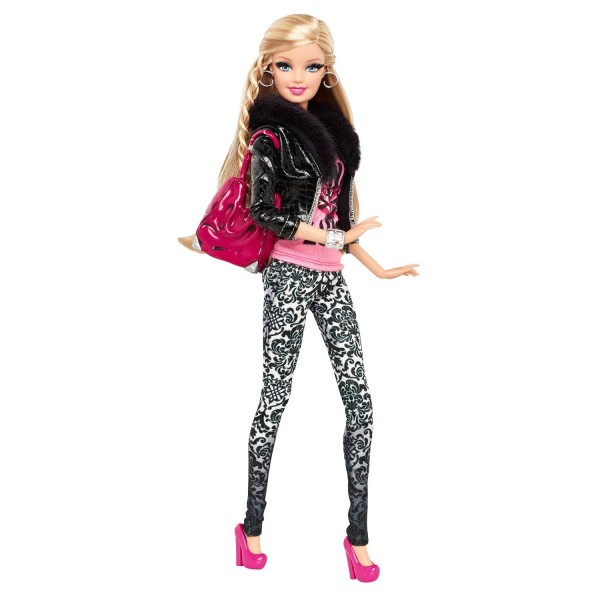 Poupée Barbie : Amies Mode Luxe : Barbie avec veste en simili cuir et fourrure - Mattel-BLR55-CBD27