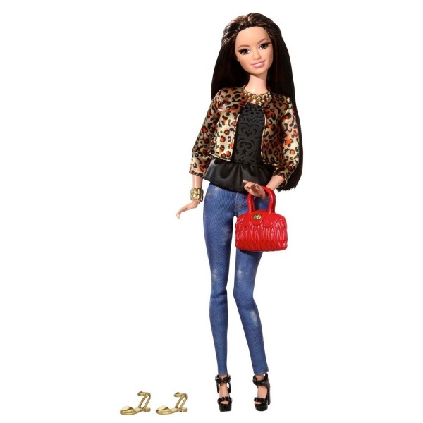 Poupée Barbie : Amies Mode Luxe : Jean et veste léopard - Mattel-BLR55-CFM77