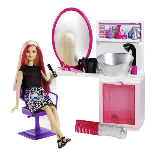 Poupée Barbie blonde et studio de coiffure - Mattel-DTK04-DTK05