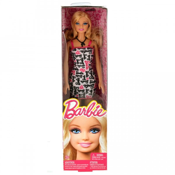 Poupée Barbie chic : Robe blanche avec bretelles fuchsia - Mattel-T7439-BCN29
