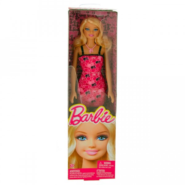 Poupée Barbie chic : Robe fuchsia avec bretelles noires - Mattel-T7439-BCN30