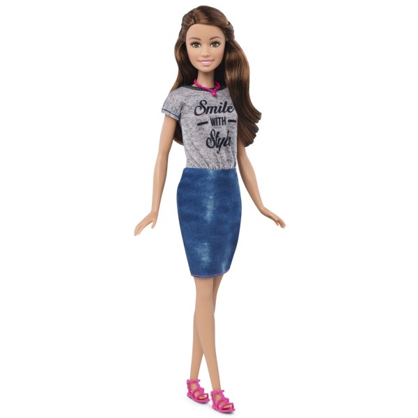 Poupée Barbie Fashionistas : Jupe en jean et tee-shirt gris - Mattel-DGY54-DGY58