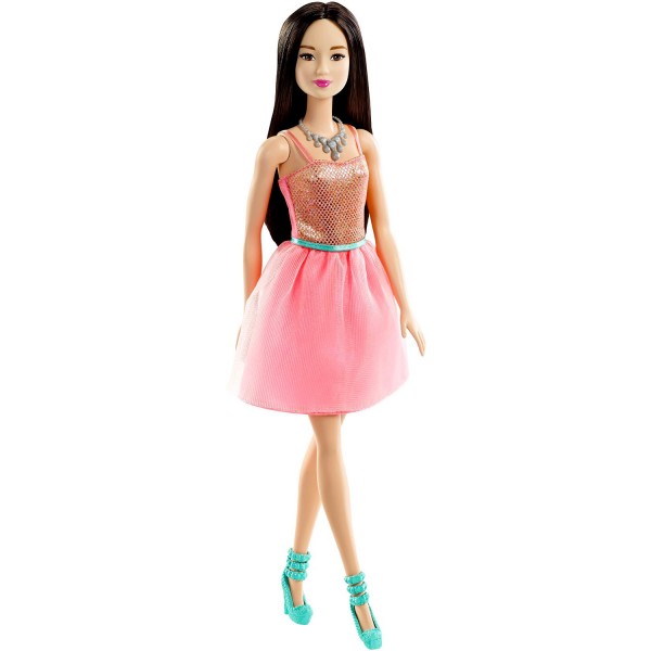 Poupée Barbie Glamour : Robe brillante rose corail cheveux bruns - Mattel-T7580-DGX83
