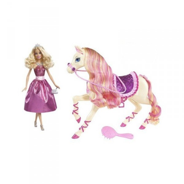 Poupée Barbie princesse et son cheval - Mattel-V7347