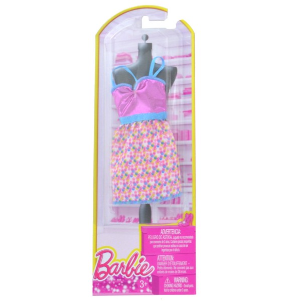 Vêtements pour poupée Barbie Robe fabuleuse : Robe à bretelles rose avec motifs - Mattel-N4875-BCN47
