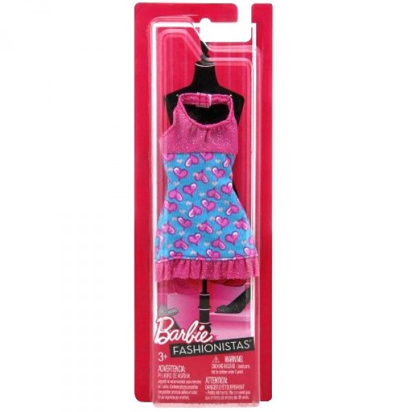 Vêtements pour poupée Barbie Robe fabuleuse : Rose et turquoise avec coeurs - Mattel-N4875-Y0365