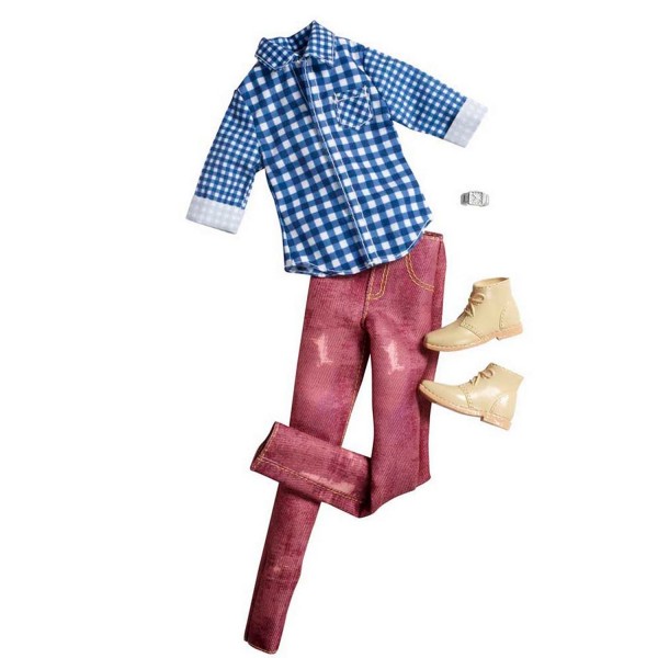 Vêtements pour poupée Ken : Chemise à carreaux et jean mauve - Mattel-N8329-X7852
