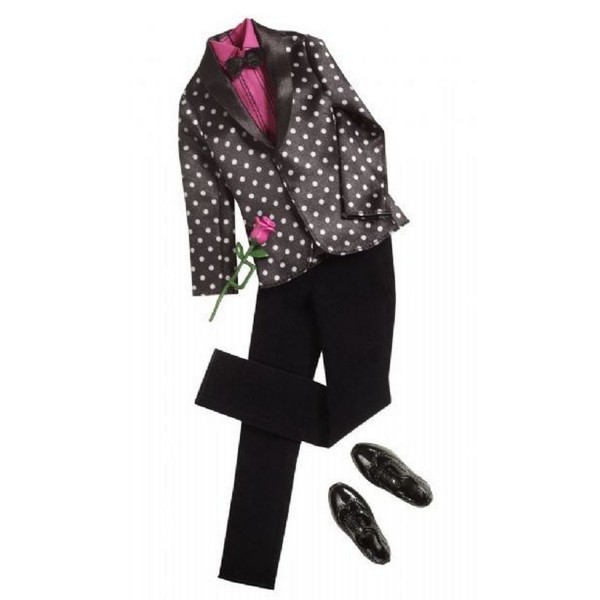 Vêtements pour poupée Ken : Costume noir à pois blancs avec accessoires - Mattel-N8329-X7851