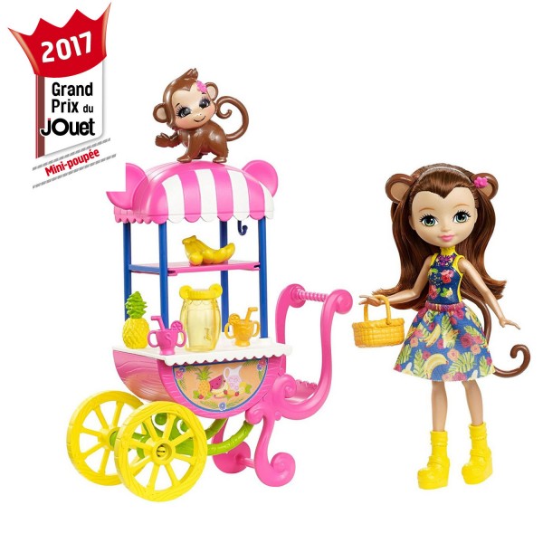 Mini-poupée Enchantimals : Merit Monkey et stand de fruits - Mattel-FJH11-FCG93