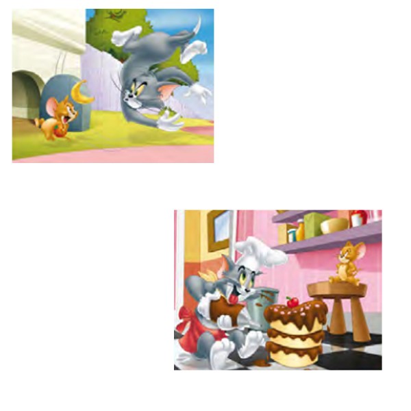 Puzzle 2 x 35 pièces : Tom et Jerry, Drôle de gâteau et course poursuite - MB-A7660-A7664