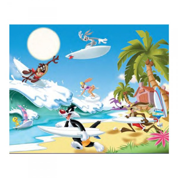 Puzzle 60 pièces : Looney Tunes, surf sur la plage - MB-39719-39721