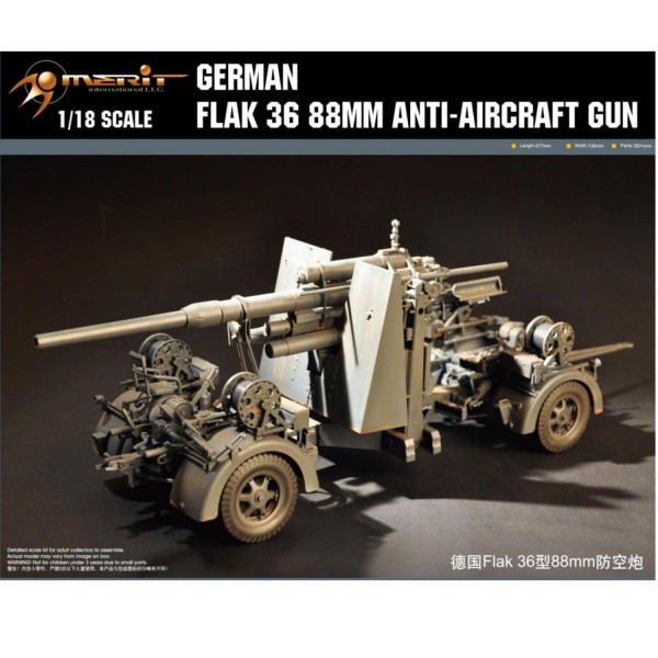Maquette Canon : Flak 36 88mm canon AA allemand Seconde Guerre mondiale - Merit-61701