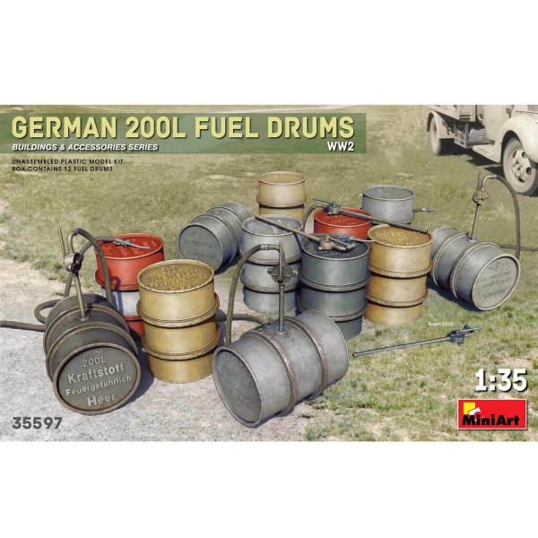 Accessoires de dioramas : Seconde Guerre Mondiale : Fûts de carburant allemands 200L - MiniArt-35597