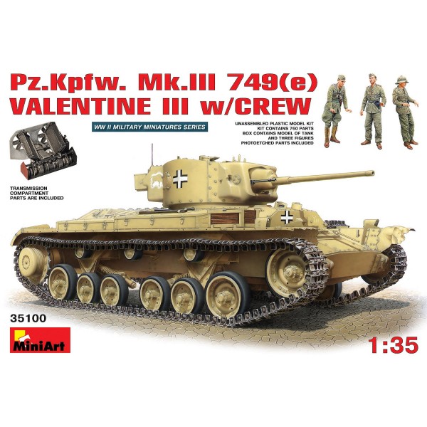 Maquette Char : Panzerkampfwagen Mk.3 749(e) - Valentine Mk.3 avec figurines - MiniArt-35100