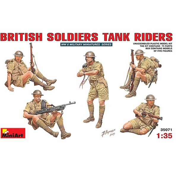 Figurines 2ème Guerre Mondiale : Set de 5 soldats britanniques montés sur char : Afrique du Nord - MiniArt-35071