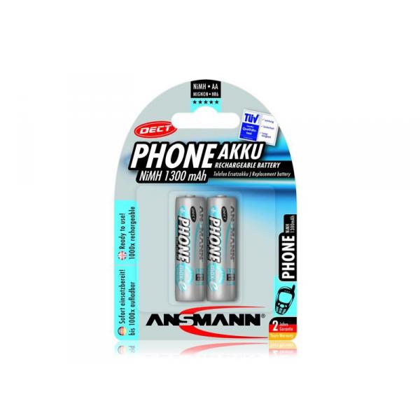 Pack de 2 Pile rechargeable AA Mignon Ansmann 1300mAh PHONE DECT - MKT-10128