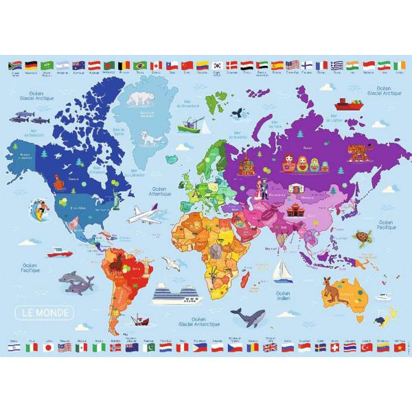 Puzzle 250 pièces : Carte du monde - Nathan-Ravensburger-86883