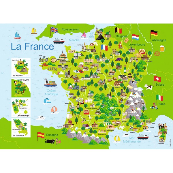 100 Teile Puzzle: Karte von Frankreich - Nathan-Ravensburger-86732