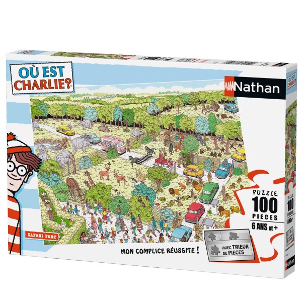 Puzzle 100 pièces : Où est Charlie ? Safari parc - Nathan-Ravensburger-86725
