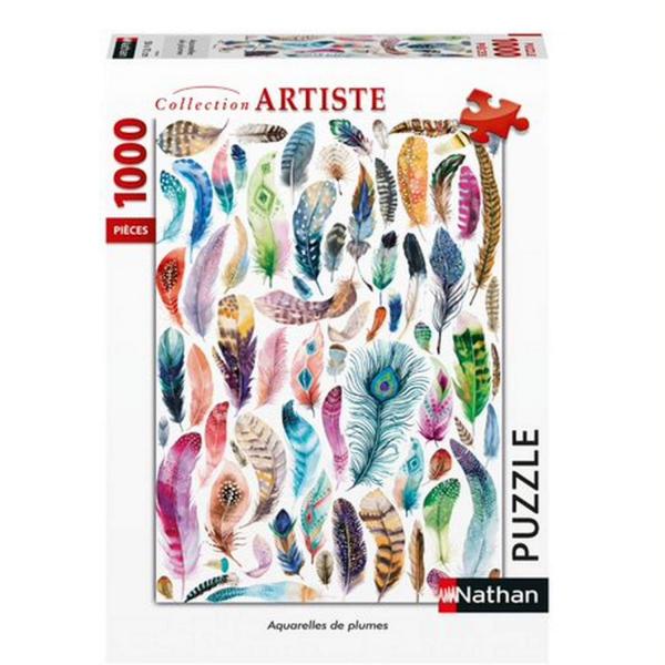 Puzzle 1000 pièces : Artiste - Aquarelles de plumes - Nathan-Ravensburger-87640