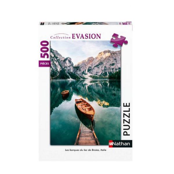 Puzzle 500 pièces - Evasion : Les barques du lac de Braies, Italie - Nathan-87121