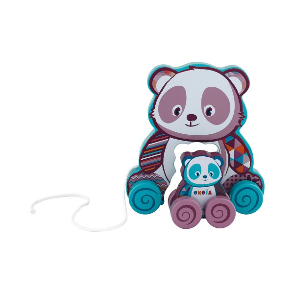 Jouet à tirer : Panda et son bébé à roulettes - Okoia-OKJ38433