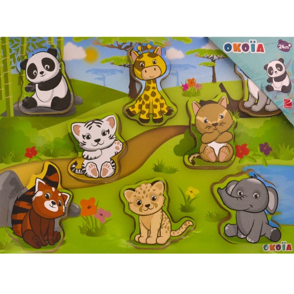 Puzzle 8 pièces en bois : Les animaux de la jungle - Okoia-OKJ8002-01