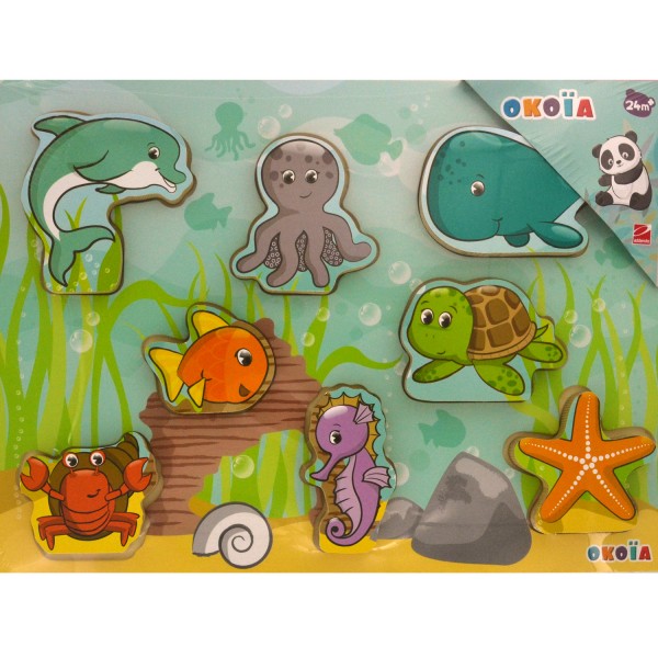 Puzzle 8 pièces en bois : Les animaux de la mer - Okoia-OKJ8002-03