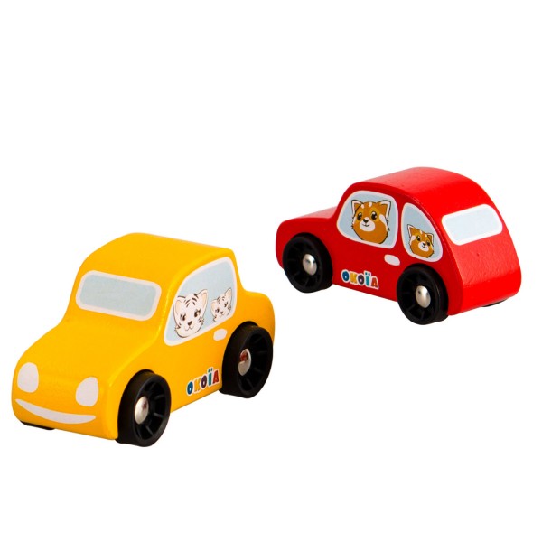 Set de 2 voitures en bois : Jaune et rouge - Okoia-OKJ785494-1