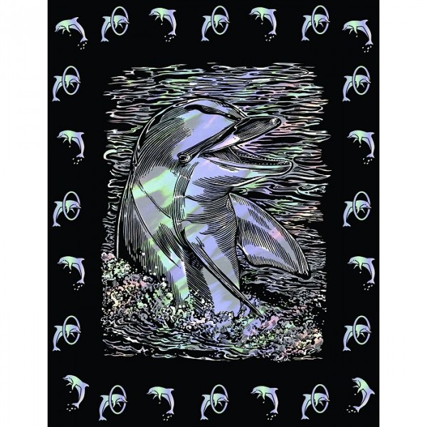 Kit carte à gratter Scraper nacré avec bordures : Flippy le dauphin - Oz-PP41325