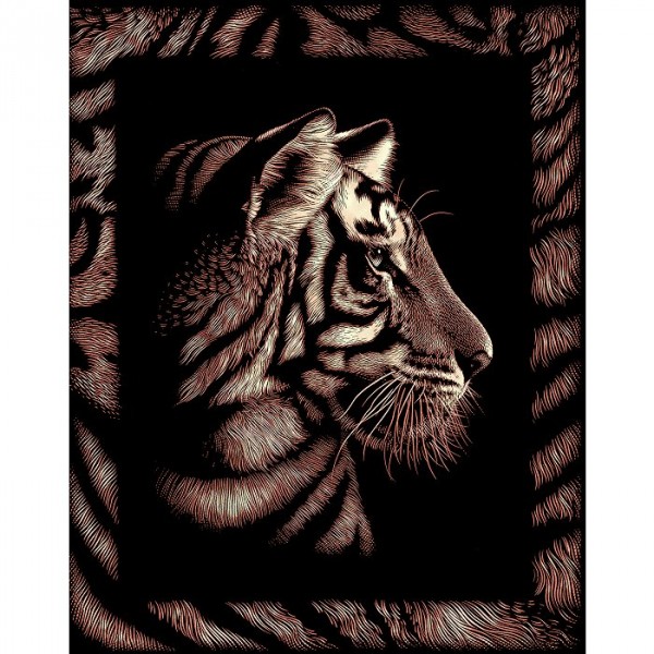 Kit carte à gratter Scraper doré avec bordures : Le tigre - Oz-PPGF301