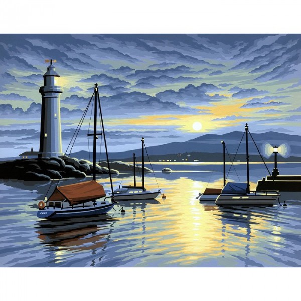 Peinture au numéro Initiés : Coucher de soleil sur le phare - Oz-PL00427
