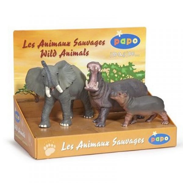 Figurine Animaux sauvages : Coffret : Eléphant, Hippopotames - Papo-80001