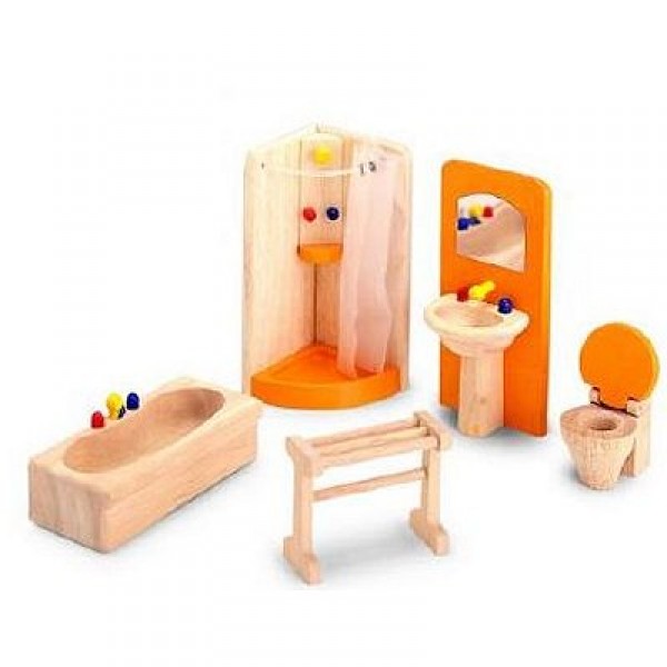 Accessoires pour maison de poupées : Salle de bains en bois - Pintoy-06572