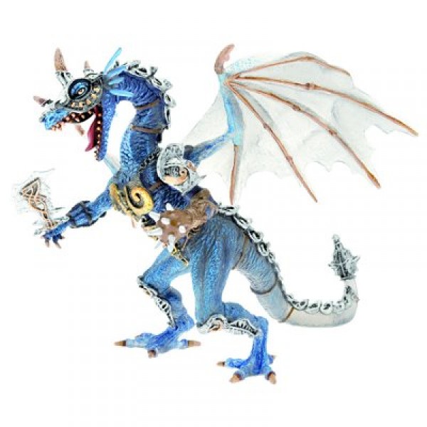 Figurine Dragon en armure gris translucide et bleu - Plastoy-60250