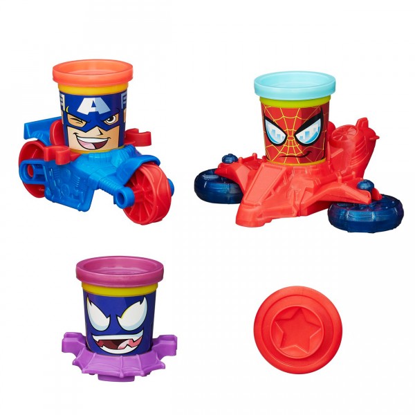 Pâte à modeler PlayDoh : Véhicules Marvel : Captain America, Spiderman & Venom - Hasbro-B0606