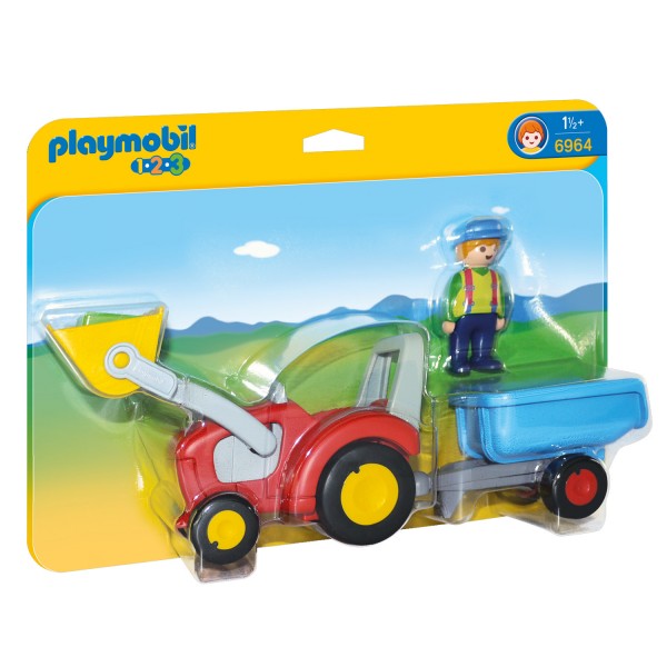 Playmobil 6964 1.2.3. : Fermier avec tracteur et remorque - Playmobil-6964