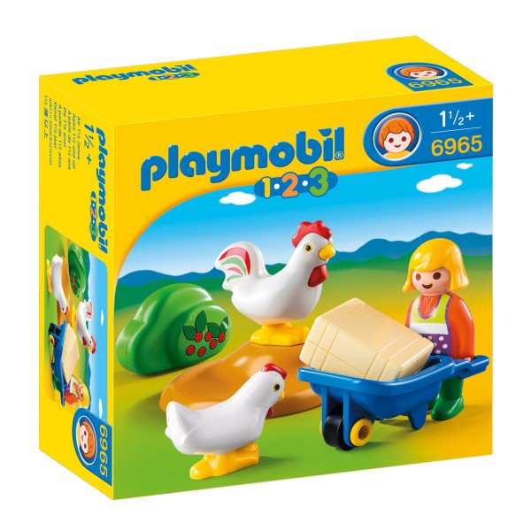 Playmobil 6965 1.2.3. : Agricultrice avec brouette et coq - Playmobil-6965