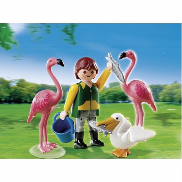 Playmobil 4758 : Gardien de zoo avec flamants roses et pélican - Playmobil-4758