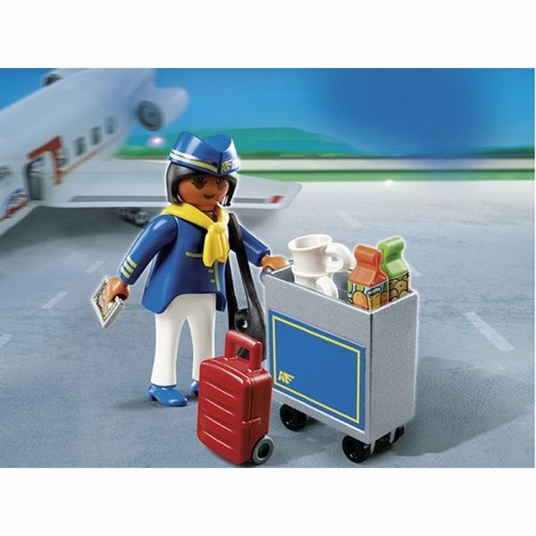 Playmobil 4761 - Hôtesse de l'air avec un chariot de service et une valise. - Playmobil-4761