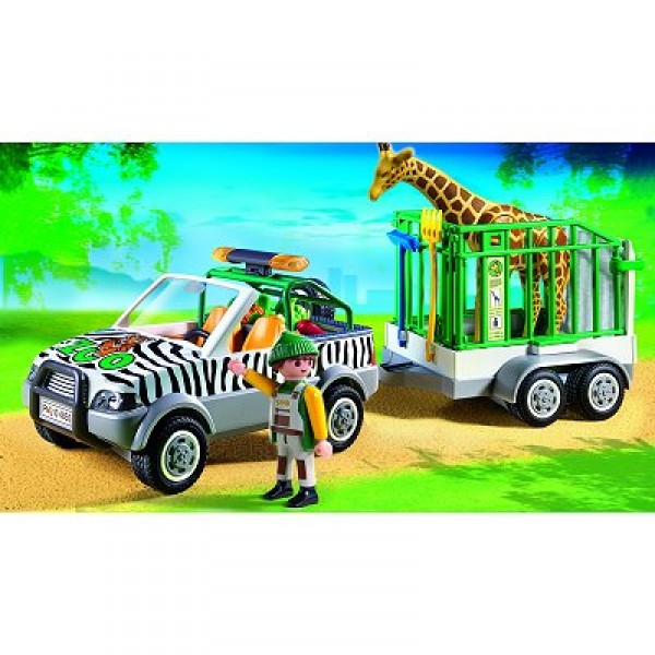 Playmobil 4855 : Véhicule de zoo avec remorque - Playmobil-4855