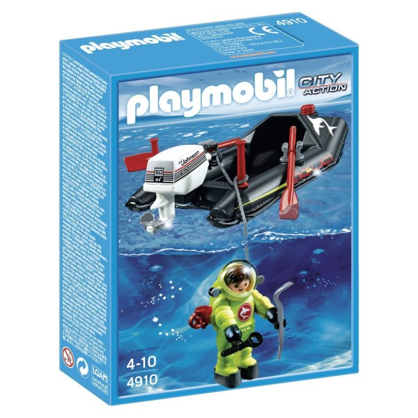 Playmobil 4910 : Bateau pneumatique avec scaphandrier - Playmobil-4910