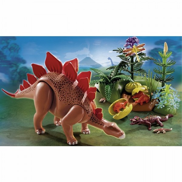 Playmobil 5232 : Stegosaure et ses bébés avec forêt - Playmobil-5232