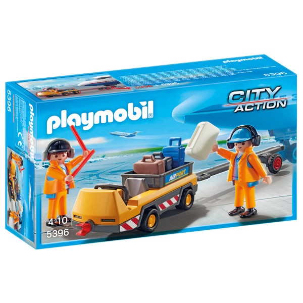 Playmobil 5396 City Action : Agents avec tracteur à bagages - Playmobil-5396