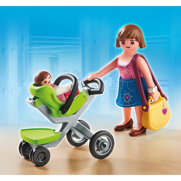 Playmobil 5491 : Maman et bébé avec poussette - Playmobil-5491