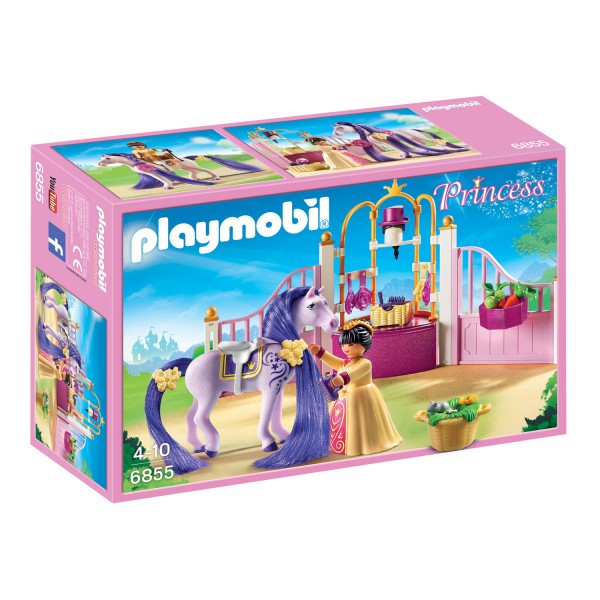 Playmobil 6855 Princess : Ecurie avec cheval à coiffer et princesse - Playmobil-6855