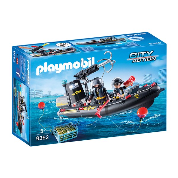 Playmobil 9362 City Action : Bateau pneumatique et policiers d'élite - Playmobil-9362