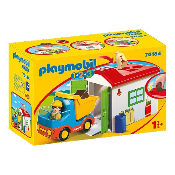 Playmobil 70184 1.2.3 : Ouvrier avec camion et garage - Playmobil-70184