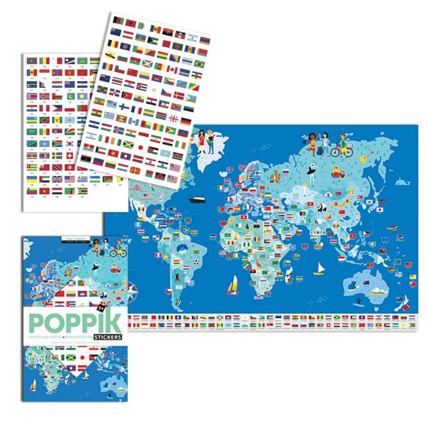 Poster pédagogique et stickers : Drapeaux du monde - Poppik-DIS001